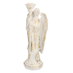 [S-V6138860000] Angelo in Resina Bianco Oro con Lanterna 15x11h40 cm