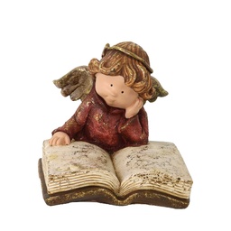 [S-V6327170000] Angelo in Resina con Libro Oro 19x17x15,5 cm