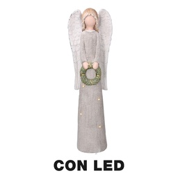 [S-V6332470000] Angelo in resina con luce a LED argento 20x12,5 cm, altezza 65 cm