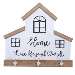 [S-V5924600000] Appendino in legno e metallo, 3 posti, bianco, 60x56x7,5 cm