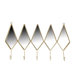 [S-V5959930000] Appendino Metallo 5 Posti con Specchio Oro 45,5x26,5x5 cm