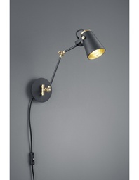 [S-TRIO208870132] Applique Orientabile Edward Nero con Interno Oro