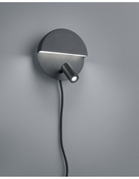 [S-TRIO222370232] Applique Moderna Doppia Emissione Nero Con Faretto Orientabile