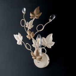 [S-BL50-AP1-AV] Applique in ferro Avorio Oro Chiaro e strass una luce 22x h32 cm edera