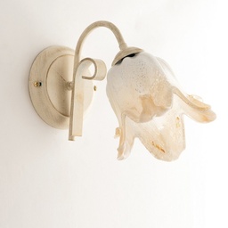 [S-BL211-AP1-AV] Applique in ferro Avorio Oro una luce paralume in vetro Bianco Ambra 26x h20 cm