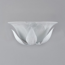[S-BL81-AP1-BA] Applique in ferro Bianco Argento una luce vetro alabastro Bianco 30x h14cm