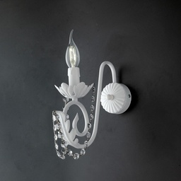 [S-BL77-AP1-BCO] Applique in ferro Bianco Shabby strass damasco una luce 25x h28 cm