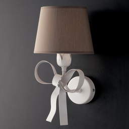 [S-BL184-AP1-BCO] Applique in ferro Bianco shabby una luce paralume Tortora 19x h31 cm