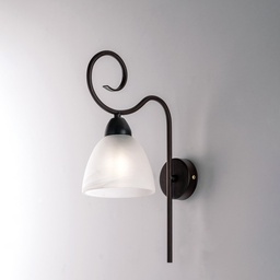 [S-BL241-AP1-RG] Applique in ferro Nero Ruggine paralume in vetro Alabastro Bianco una luce 22x h38 cm