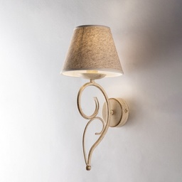 [S-BL258-AP1-AV] Applique vienna ferro Avorio Oro una luce paralume effetto tessuto 19x h38 cm