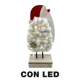 [S-V6317330000] Decorazione Babbo Natale in Legno e Tessuto con LED Bianco 10x5x21 cm
