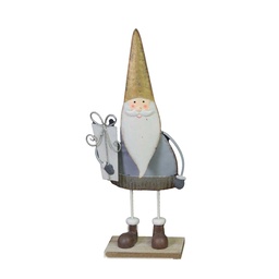 [S-V6197470000] Babbo Natale Metallo con Regalo Oro Grigio 8x5x22 cm