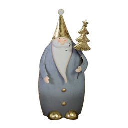 [S-V6197530000] Statuetta Babbo Natale in Metallo Oro Grigio 10x5x21 cm