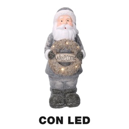 [S-V6332890000] Babbo Natale Resina LED con Ghirlanda Grigio 21,5x19,5x51 cm