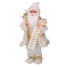 [S-V6192050000] Babbo Natale Tessuto con Regali e Lista Bianco Oro 40x23,5x80 cm