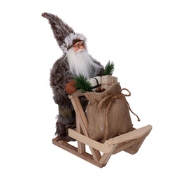 [S-V6191920000] Babbo Natale Tessuto con Slitta e Regali Marrone 33x12x30cm