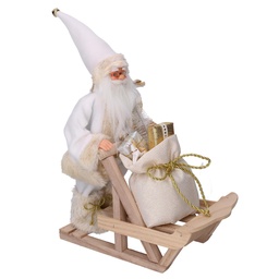 [S-V6192090000] Babbo Natale Tessuto con Slitta Regali Bianco Oro 33x12x30 cm