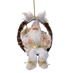 [S-V6192070000] Ghirlanda Babbo Natale Tessuto Bianco Oro cm23,5x13,5h30