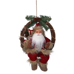 [S-V6191220000] Ghirlanda natalizia con Babbo Natale in tessuto, marrone e rosso, 23,5x13,5x30 cm