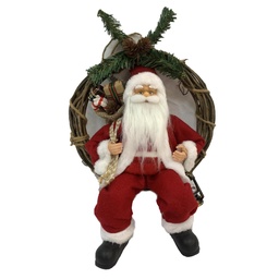 [S-V6191050000] Ghirlanda Rossa con Babbo Natale in Tessuto - 23,5x13,5x30cm