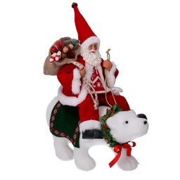 [S-V6192530000] Babbo Natale Tessuto su Orso Rosso 30x10x36 cm