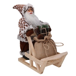[S-V6164470000] Babbo Natale Tessuto su Slitta con Lanterna Marrone cmh30