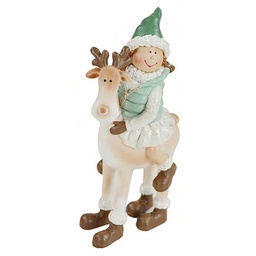 [S-V9150880000] Statuetta Bambina su Renna NCO-6002 10,5 x 8 x 19,5 cm