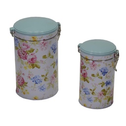 [S-V1218100000] Barattolo metallo azzurro rose tondo ø12x19 cm