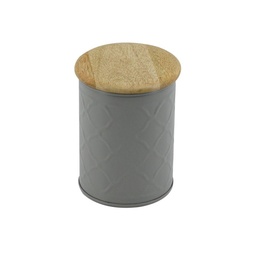[S-V12169000TO] Barattolo Metallo Tappo Legno Grigio 10x10x14 cm