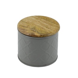 [S-V12168800TO] Barattolo Metallo Tappo Legno Grigio 12x12x13 cm