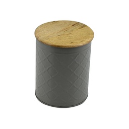 [S-V12169200TO] Barattolo Metallo Tappo Legno Grigio 16x16x19 cm