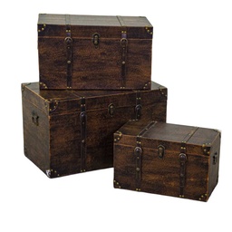 [S-V3862590000] Baule rettangolare in legno ecopelle marrone 68x38h40