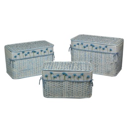 [S-V3811200000] Baule Rattan Azzurro con Fodera - Set da 3 - Misure: Piccolo (56x30x33 cm), Medio (61x36x38 cm), Grande (66x41x43 cm)