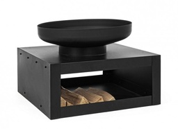 [S-B0782423] Braciere per arredo giardino con porta legna nero Efesto - 70x70x38 cm
