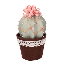[S-V8538940000] Cactus tessuto con fiore verde rosa tondo 13x13x24 cm