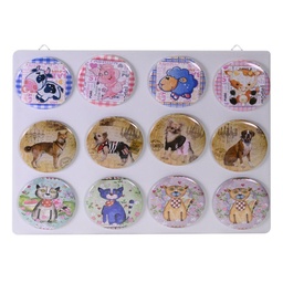 [S-V1861390000] Set di 12 calamite in metallo con animali assortiti e display cmø7,3