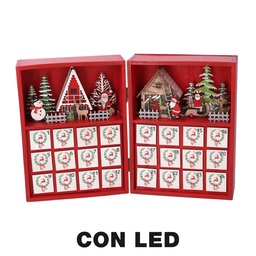 [S-V6309190000] Calendario in legno con luci LED rosse 36x6x24 cm