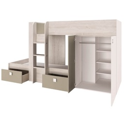 [100295] Cameretta 1264 con letto a castello con due cassettoni e armadio colore bianco consumato e tortora