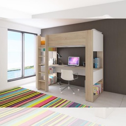 [S-FZ100310] Cameretta 1652 con letto a soppalco e scrivania sottostante colore bianco e rovere