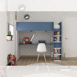 [S-FZ100307] Cameretta 2276 con letto a soppalco con scrivania sottostante colore bianco e azzurro