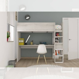 [S-FZ100308] Cameretta 2278 con letto a soppalco con scrivania sottostante colore bianco e bianco consumato