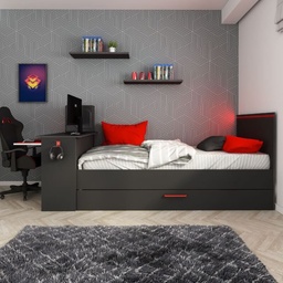 [S-FZ100287] Cameretta 5040 con letto singolo con letto estraibile e scrivania incorporata colore antracite e rosso reversibile