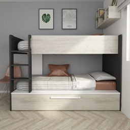 [100291] Cameretta con letto a castello con letto estraibile colore bianco consumato e antracite reversibile