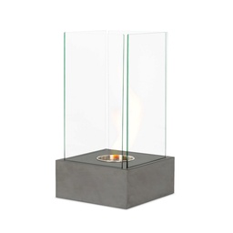 [S-FP/009/GR] Caminetto al bioetanolo moderno grigio goffrato, da appoggio, con struttura in acciaio satinato e vetro temperato, 25x25x65