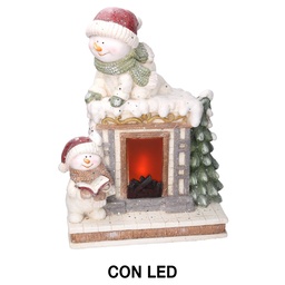[S-V6168620000] Camino LED Resina Pupazzo di Neve Bianco 41x22,5x52cm