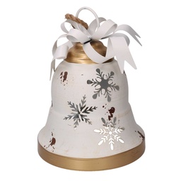 [S-V6355200000] Campana Metallo Fiocchi di Neve Oro e Crema 23x23x28 cm