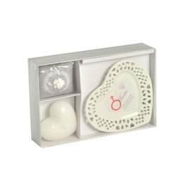 [S-V5504310000] Candela con piattino a forma di cuore, licheni e muschio, 26x17x4,5 cm - 15 ore