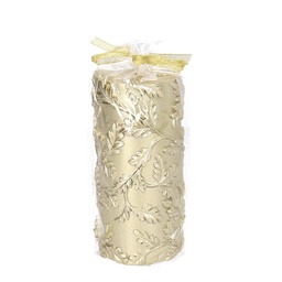 [S-V5511290000] Candela Paraffina Foglie Goffrate Oro 7x15 cm