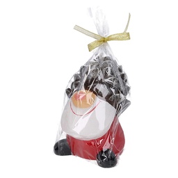 [S-V5511110000] Candela di paraffina a forma di pigna, decorata con un simpatico gnomo bianco, altezza 12,5 cm