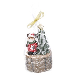 [S-V5511250000] Candela Paraffina Renna Rosso con Albero Marrone 15,5 cm